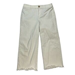 Loft Outlet Women's High Rise Slim Wide Leg Crop Pants Size 8P Cream Off White